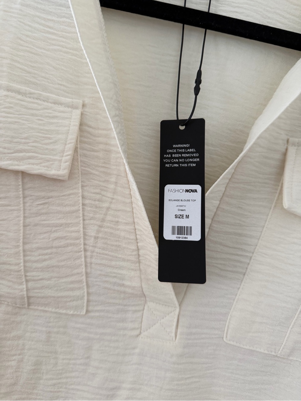 Fashion Nova Cream Textured V-Neck Pocket Top - woman's size Medium - Picture 2 of 2